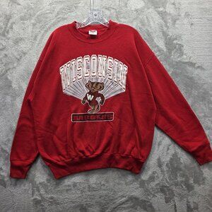 Vintage Wisconsin Badgers Sweatshirt Mens XL Red NCAA Crewneck Pullover 90s